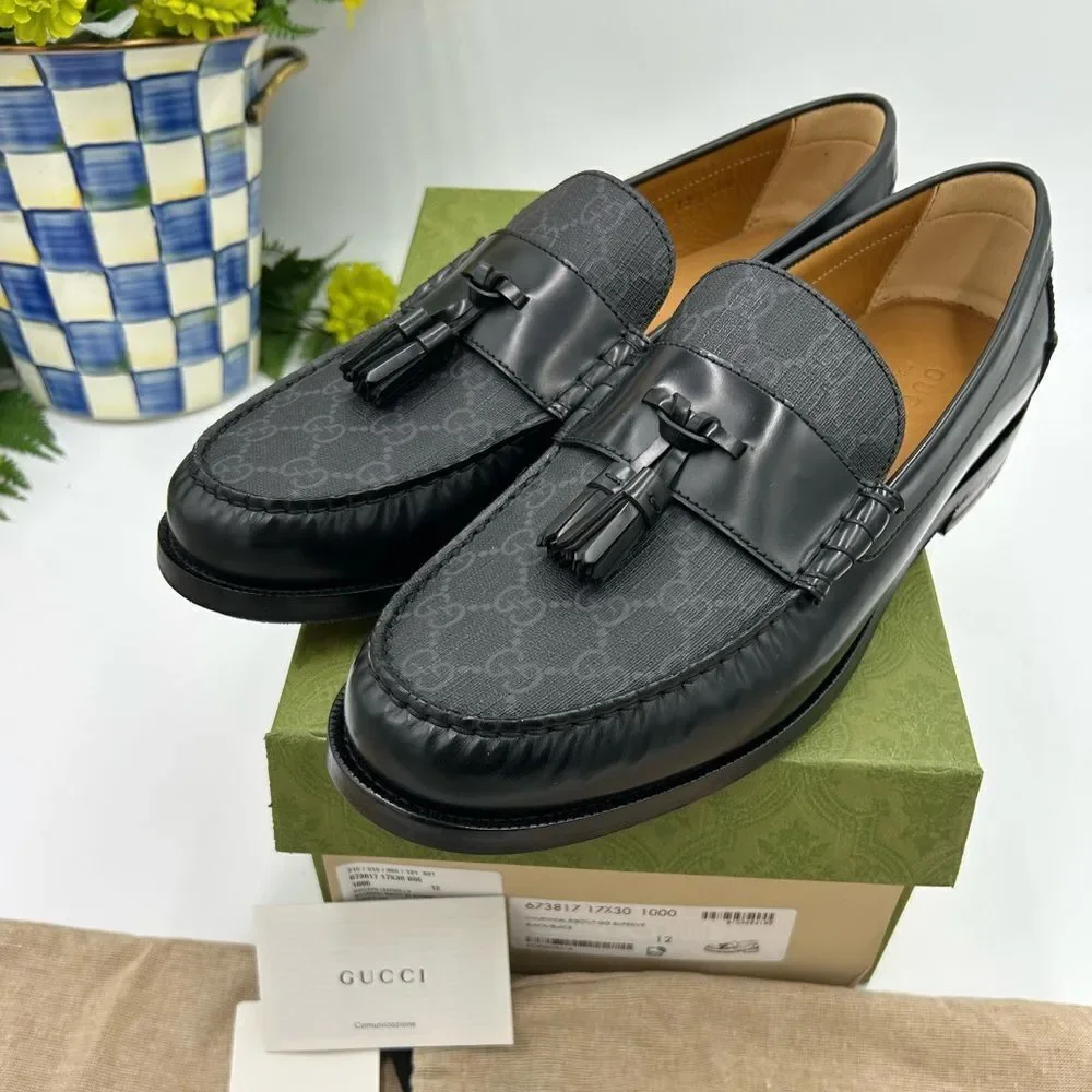 Men’s Gucci, GG Supreme tassel loafers size 12 made in Italy